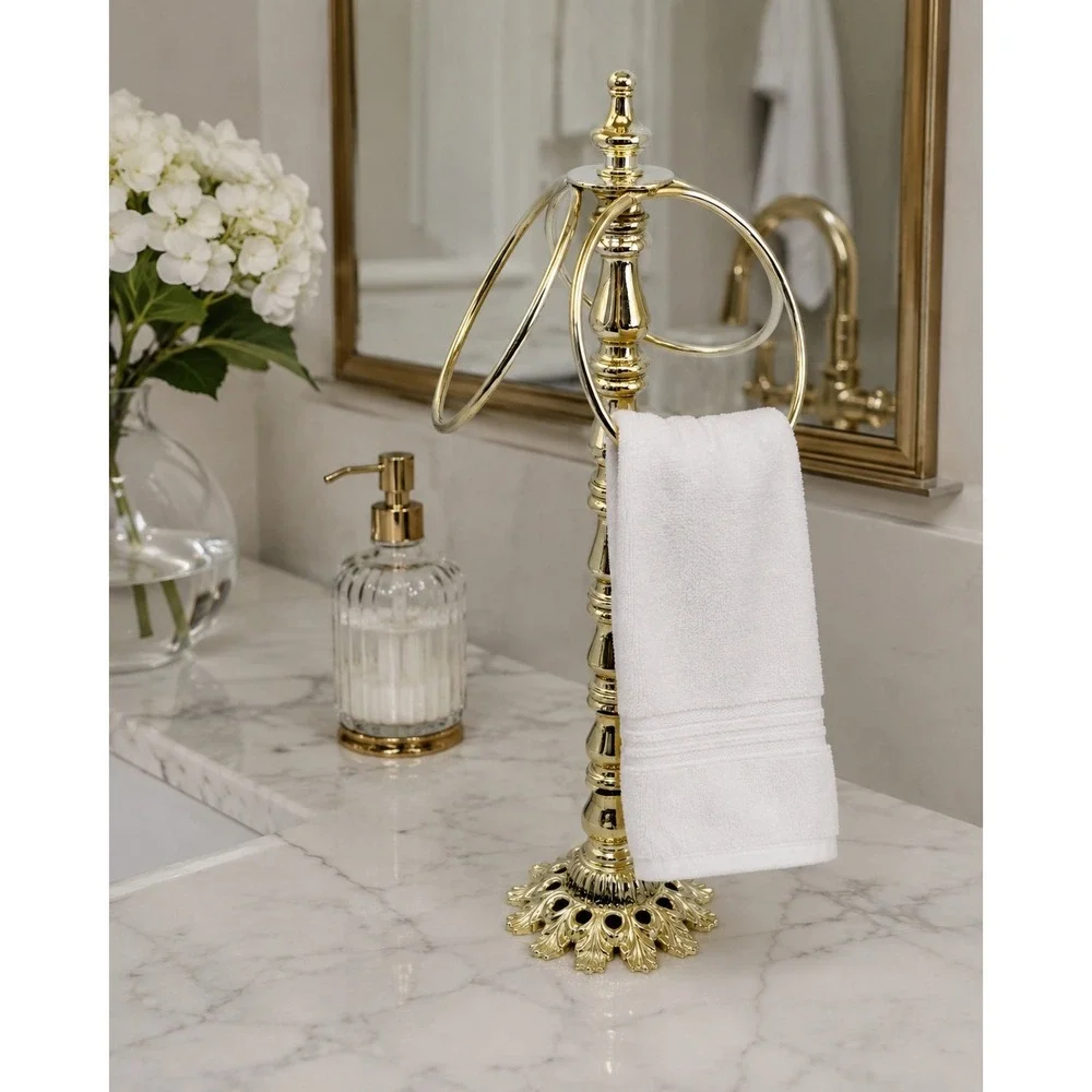 Vintage Gold Tone Metal Fingertip Towel Holder Stand 13